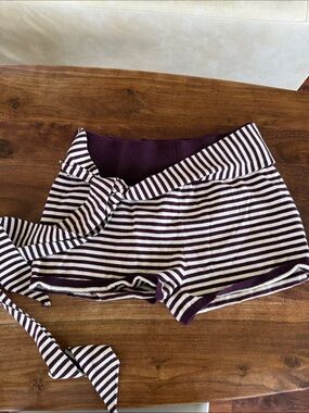 High-Waist Striped Tie-Waist Shorts in Purple and White